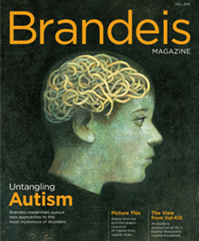 Brandeis Magazine cover Fall 2010 with profile of person with tangles in head